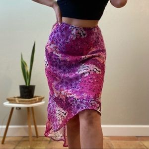 VINTAGE PURPLE PINK FLORAL HIGH-LOW SHEER SKIRT